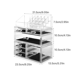 Cosmetic Storage Organizer, Makeup Case, ROSELIFE [TGD] 3 Pieces Kit Jewelry Display, 7 Drawers, 16 Slots, Detachable, Clear