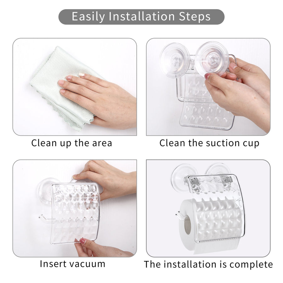 Suction Toilet Paper Holder, ROSELIFE Suction Tissue Holder, No Drilling, Screw-free, Clear