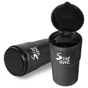 STOP ONE Car Ashtray, Portable Ashtray, CA-101 Large Auto Ash Tray with Lid and Led, Black