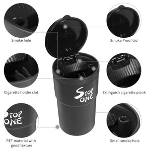 STOP ONE Car Ashtray, Portable Ashtray, CA-101 Large Auto Ash Tray with Lid and Led, Black