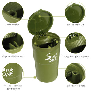 STOP ONE Car Ashtray, Portable Ashtray, CA-101 Large Auto Ash Tray with Lid and Led, Green