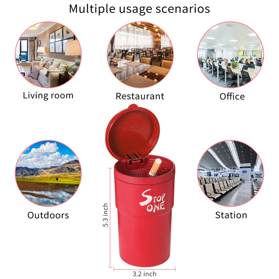 STOP ONE Car Ashtray, Portable Ashtray, CA-101 Large Auto Ash Tray with Lid and Led, Red
