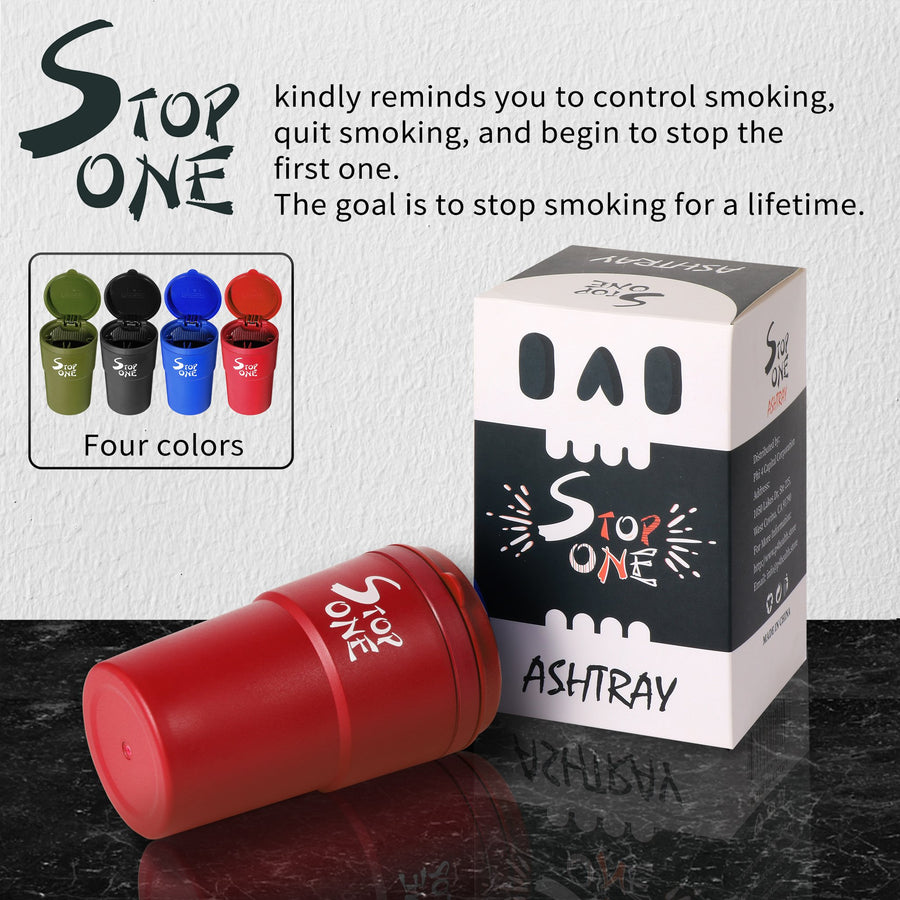 STOP ONE Car Ashtray, Portable Ashtray, CA-101 Large Auto Ash Tray with Lid and Led, Red