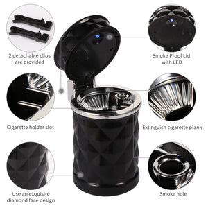 STOP ONE Car Ashtray, Portable Ashtray, CA-421 Auto Ash Tray with Lid and Led, Black