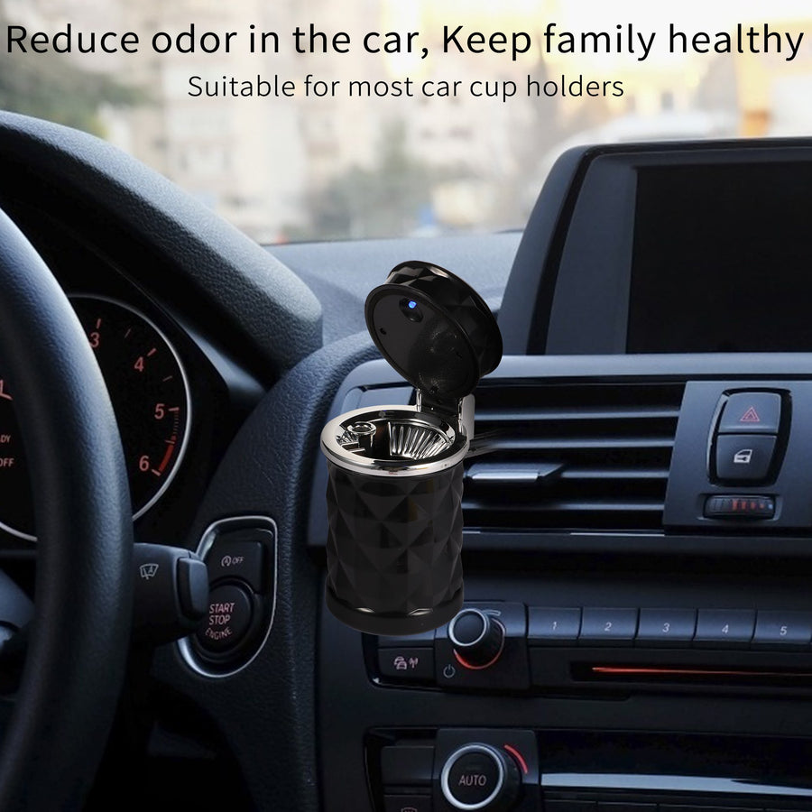 STOP ONE Car Ashtray, Portable Ashtray, CA-421 Auto Ash Tray with Lid and Led, Black