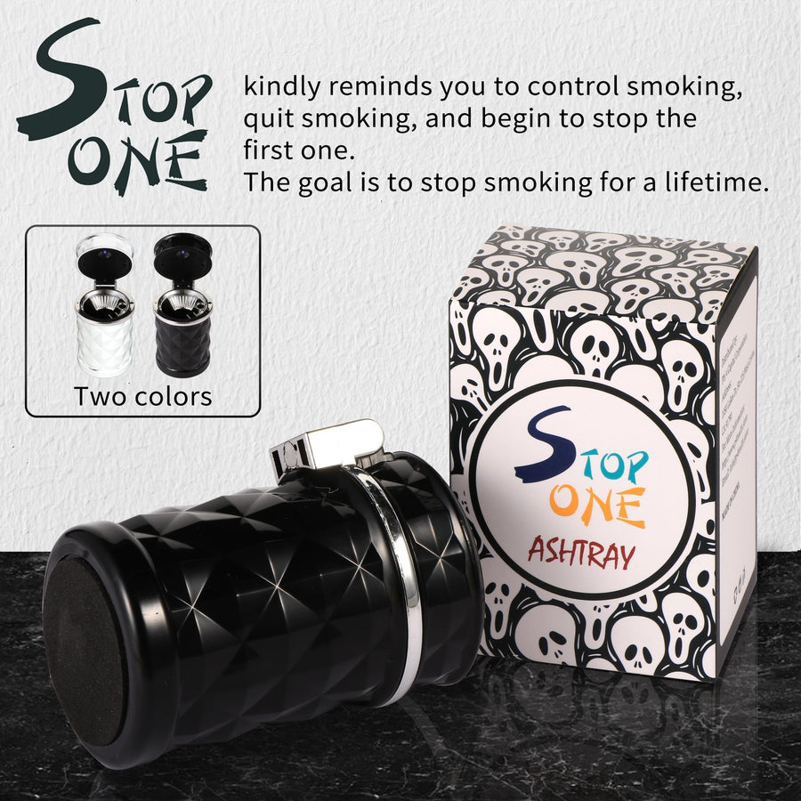 STOP ONE Car Ashtray, Portable Ashtray, CA-421 Auto Ash Tray with Lid and Led, Black