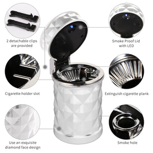 STOP ONE Car Ashtray, Portable Ashtray, CA-421 Auto Ash Tray with Lid and Led, White