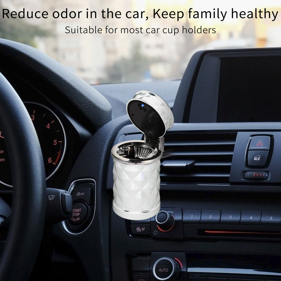 STOP ONE Car Ashtray, Portable Ashtray, CA-421 Auto Ash Tray with Lid and Led, White