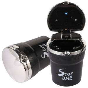 STOP ONE Car Ashtray, Portable Ashtray, CA-511 Auto Ash Tray with Lid and Led, Black