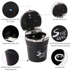 STOP ONE Car Ashtray, Portable Ashtray, CA-511 Auto Ash Tray with Lid and Led, Black