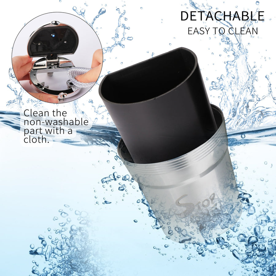 STOP ONE Car Ashtray, Portable Ashtray, CA-511 Auto Ash Tray with Lid and Led, Silver