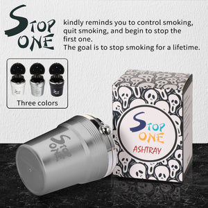 STOP ONE Car Ashtray, Portable Ashtray, CA-511 Auto Ash Tray with Lid and Led, Silver