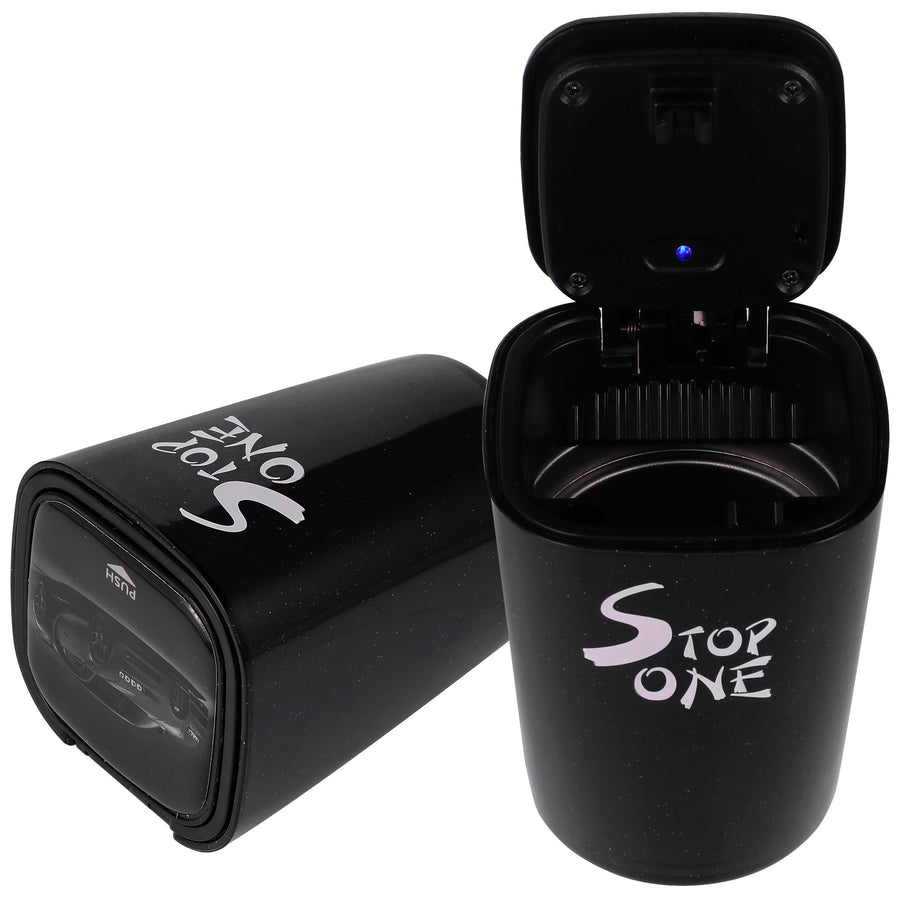 STOP ONE Car Ashtray, Portable Ashtray, CA-521 Auto Ash Tray with Lid and Led, Black