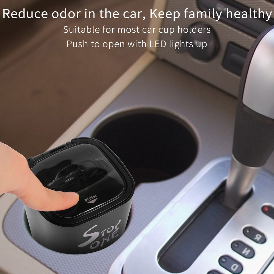 STOP ONE Car Ashtray, Portable Ashtray, CA-521 Auto Ash Tray with Lid and Led, Black