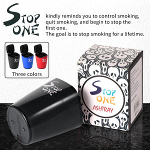 STOP ONE Car Ashtray, Portable Ashtray, CA-521 Auto Ash Tray with Lid and Led, Black