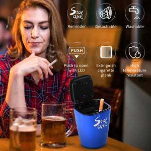 STOP ONE Car Ashtray, Portable Ashtray, CA-521 Auto Ash Tray with Lid and Led, Blue