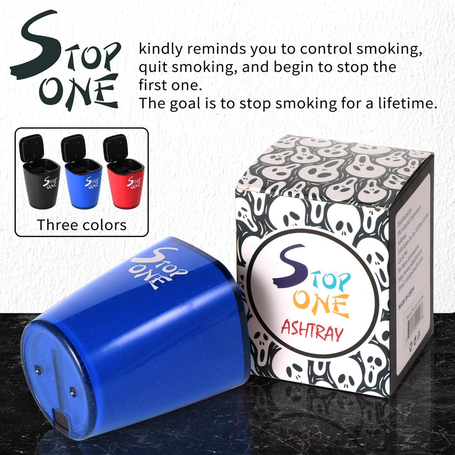 STOP ONE Car Ashtray, Portable Ashtray, CA-521 Auto Ash Tray with Lid and Led, Blue