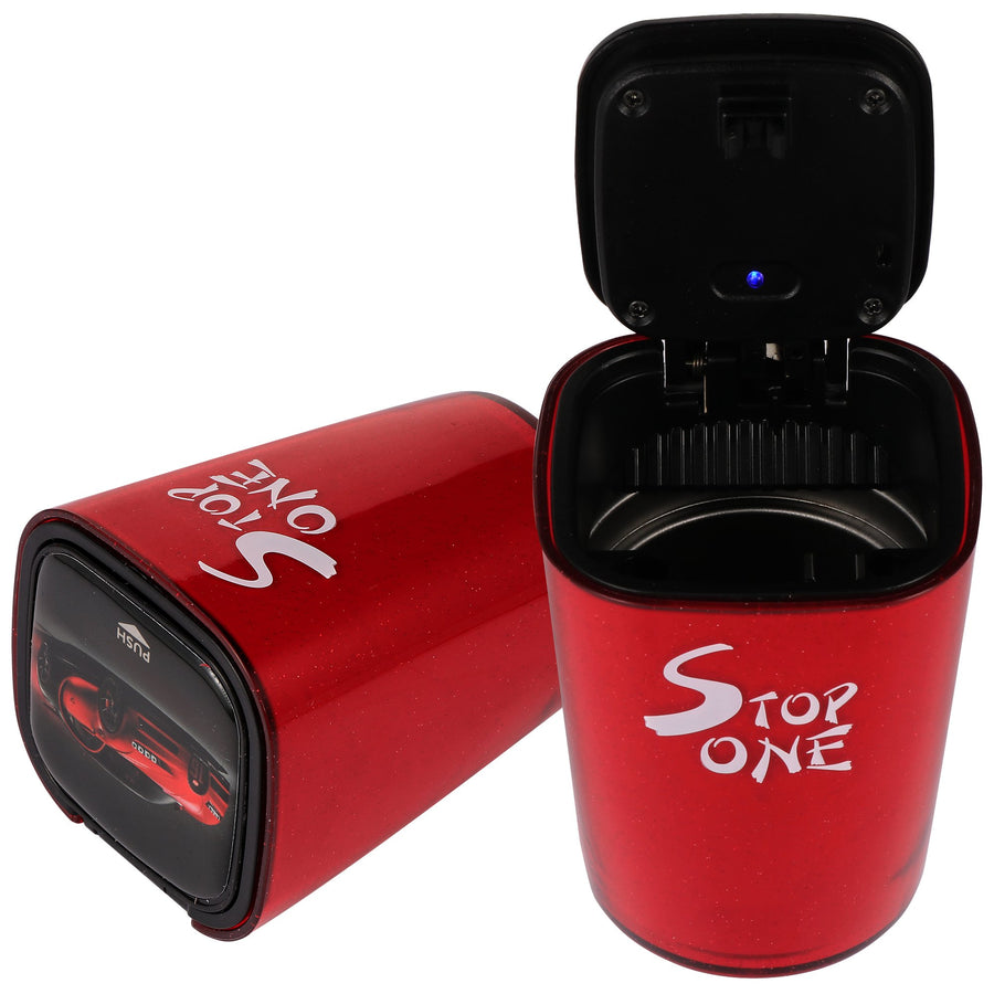 STOP ONE Car Ashtray, Portable Ashtray, CA-521 Auto Ash Tray with Lid and Led, Red