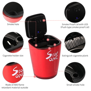 STOP ONE Car Ashtray, Portable Ashtray, CA-521 Auto Ash Tray with Lid and Led, Red