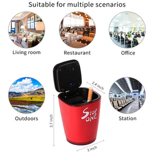 STOP ONE Car Ashtray, Portable Ashtray, CA-521 Auto Ash Tray with Lid and Led, Red