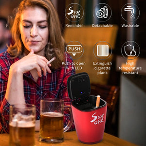 STOP ONE Car Ashtray, Portable Ashtray, CA-521 Auto Ash Tray with Lid and Led, Red