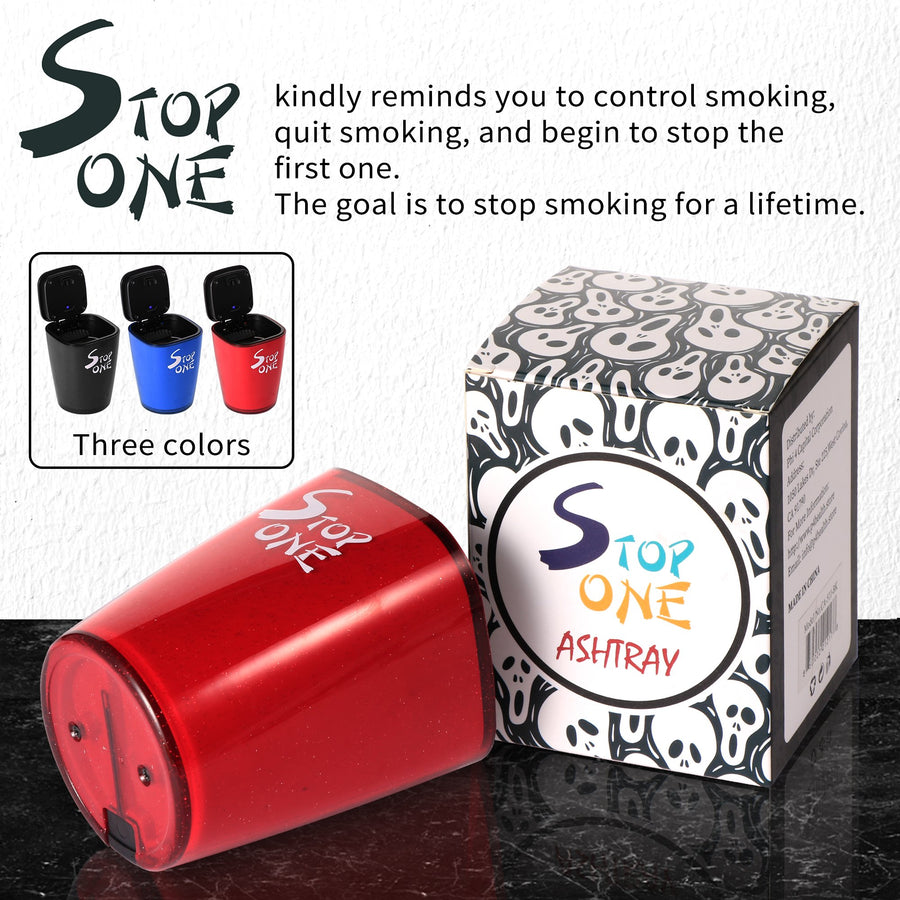 STOP ONE Car Ashtray, Portable Ashtray, CA-521 Auto Ash Tray with Lid and Led, Red