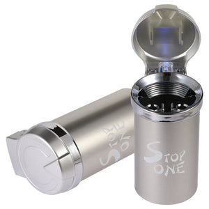 STOP ONE Car Ashtray, Portable Ashtray, CA-541 Auto Ash Tray with Lid and Led, Silver