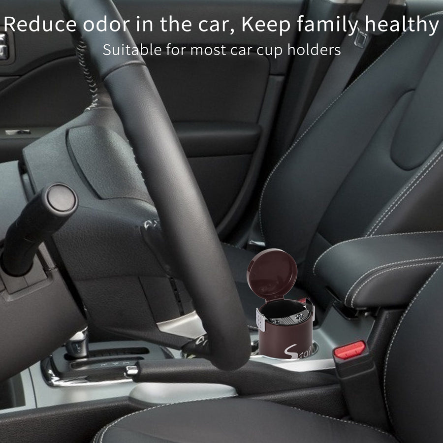 STOP ONE Car Ashtray, Portable Ashtray, CA-561 Auto Ash Tray with Lid and Led, Brown