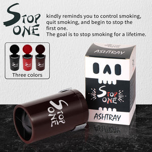 STOP ONE Car Ashtray, Portable Ashtray, CA-561 Auto Ash Tray with Lid and Led, Brown