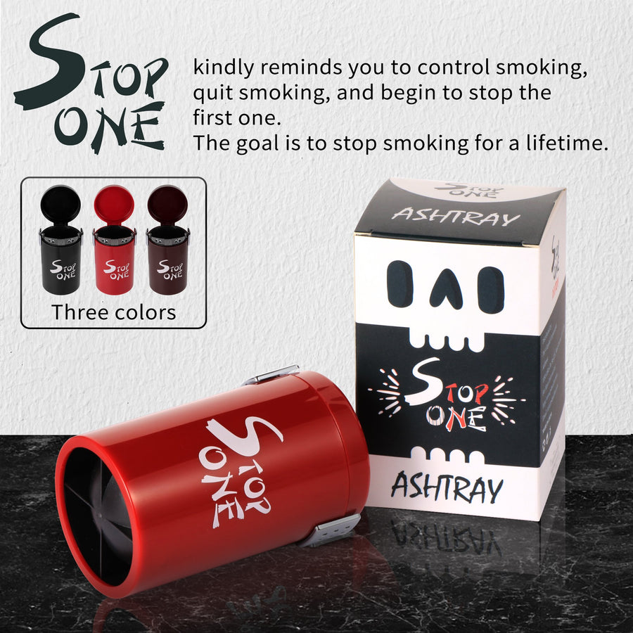STOP ONE Car Ashtray, Portable Ashtray, CA-561 Auto Ash Tray with Lid and Led, Red
