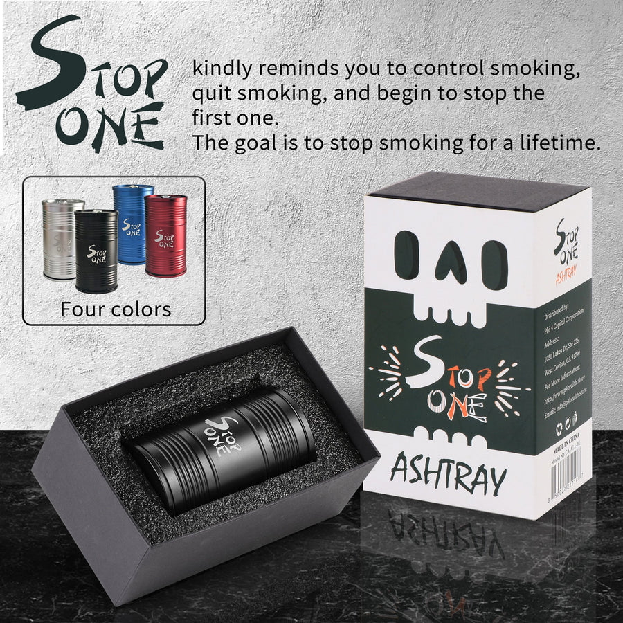 STOP ONE CA-AL1 Portable Car Ashtray with Lid, Black