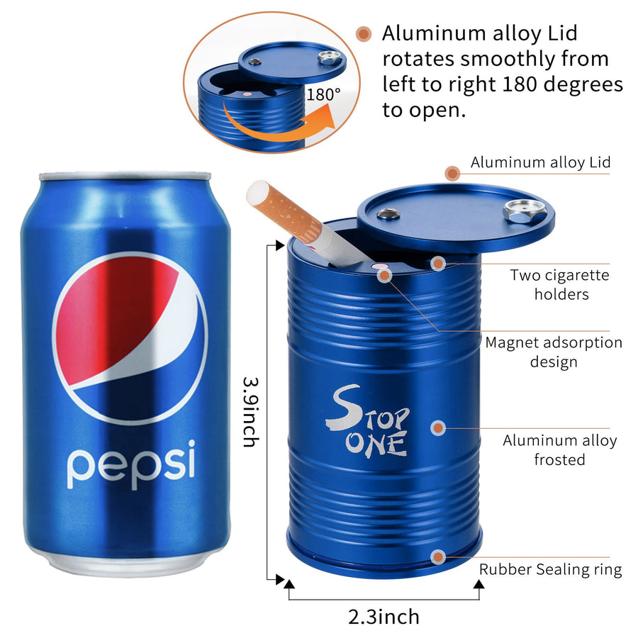 STOP ONE CA-AL1 Portable Car Ashtray with Lid, Blue