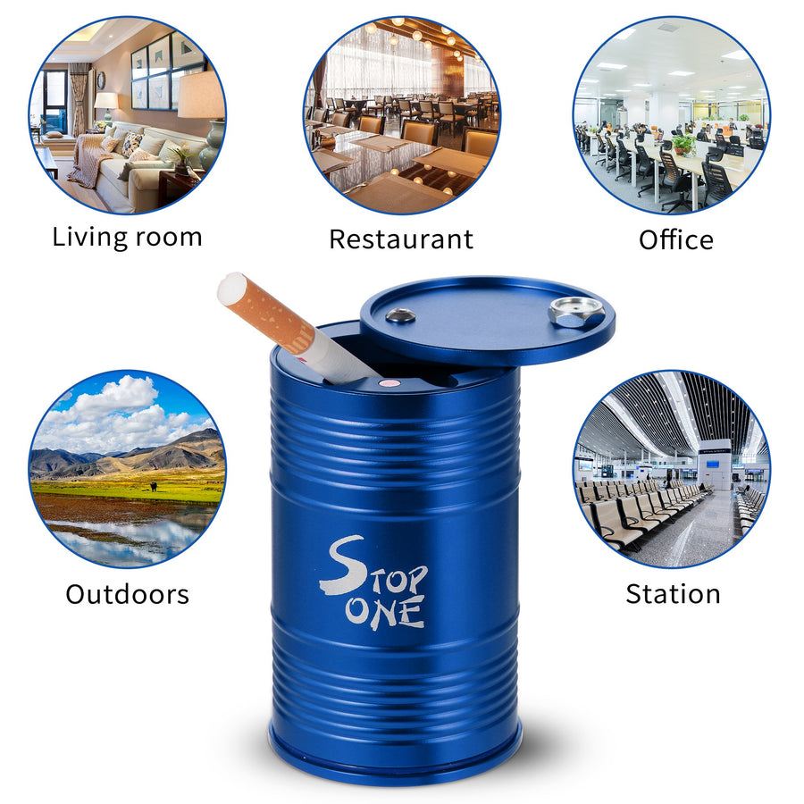 STOP ONE CA-AL1 Portable Car Ashtray with Lid, Blue
