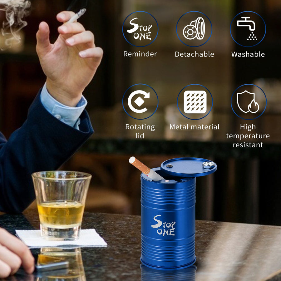 STOP ONE CA-AL1 Portable Car Ashtray with Lid, Blue