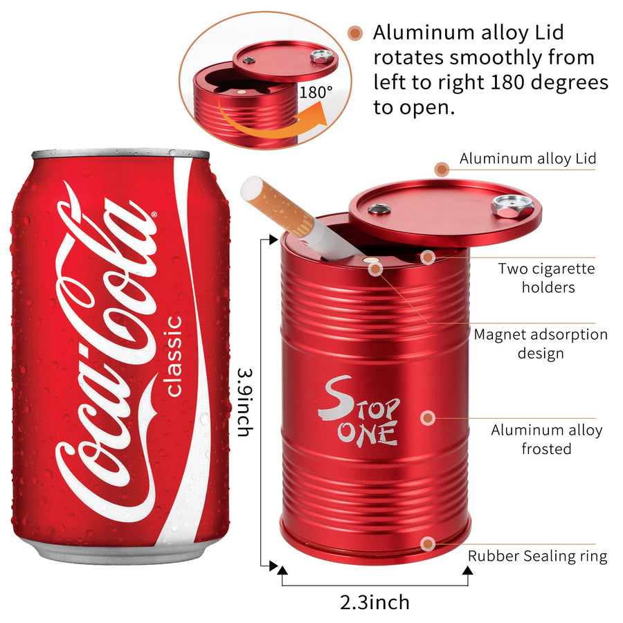 STOP ONE CA-AL1 Portable Car Ashtray with Lid, Red