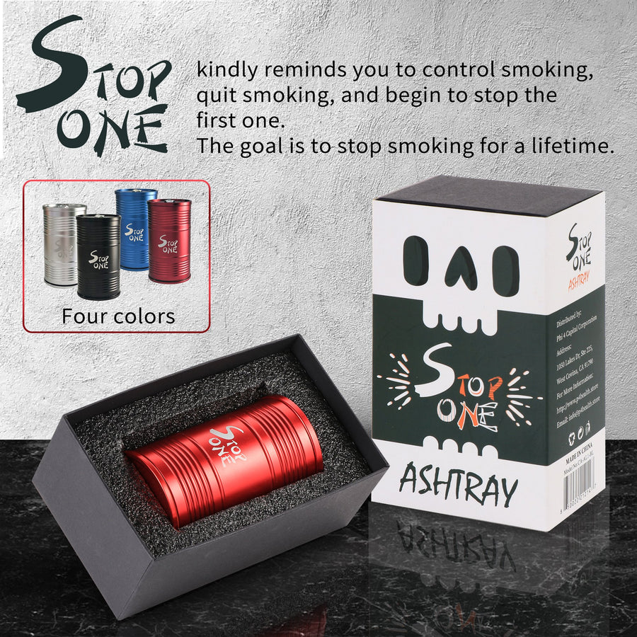 STOP ONE CA-AL1 Portable Car Ashtray with Lid, Red