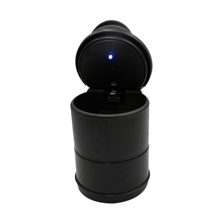 Portable Car Ashtray with Lid and LED Flame-Retardant Polypropylene Ashtray for Car Indoor or Outdoor Black