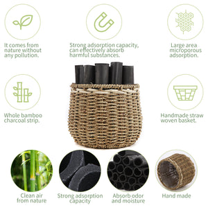 Bamboo Charcoal Strips with Straw Woven Basket, Green Valley Air Purification Activated Carbon