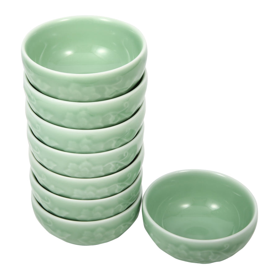 Celadon Bowl w/ Peony Pattern, Green Valley High-Quality Luxury Kitchen 4.5" Rice Bowl, Plum Green, Pack of 8