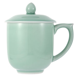 Celadon Teacup, Green Valley Luxury Ancient Chinese Generals Celadon Cup with Lid, 15oz, Plum Green