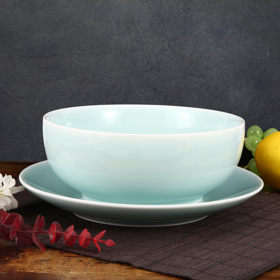 Green Valley High-Quality Luxury 21-Piece Peony Pattern Celadon Kitchen Tableware Set, Light Greenish Blue