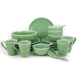 Green Valley High-Quality Luxury 21-Piece Peony Pattern Celadon Kitchen Tableware Set, Plum Green