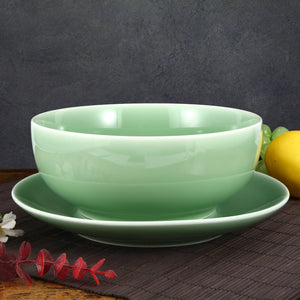 Green Valley High-Quality Luxury 21-Piece Peony Pattern Celadon Kitchen Tableware Set, Plum Green
