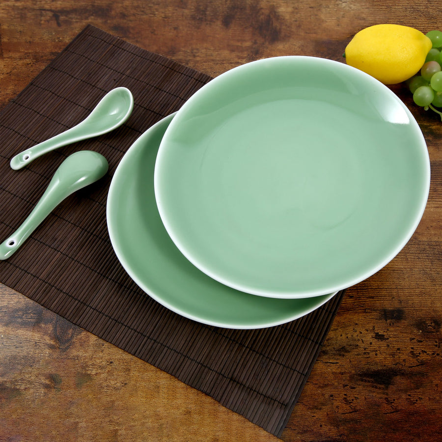 Green Valley High-Quality Luxury 21-Piece Peony Pattern Celadon Kitchen Tableware Set, Plum Green