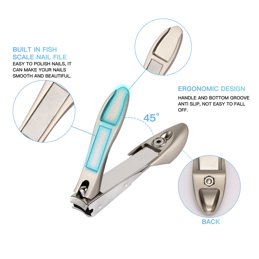  Nail Clipper with Catcher, Slanted Edge Nail Cutting Clippers  Stainless Steel Fingernail Cutter Trim with File for Men and Women : Beauty  & Personal Care