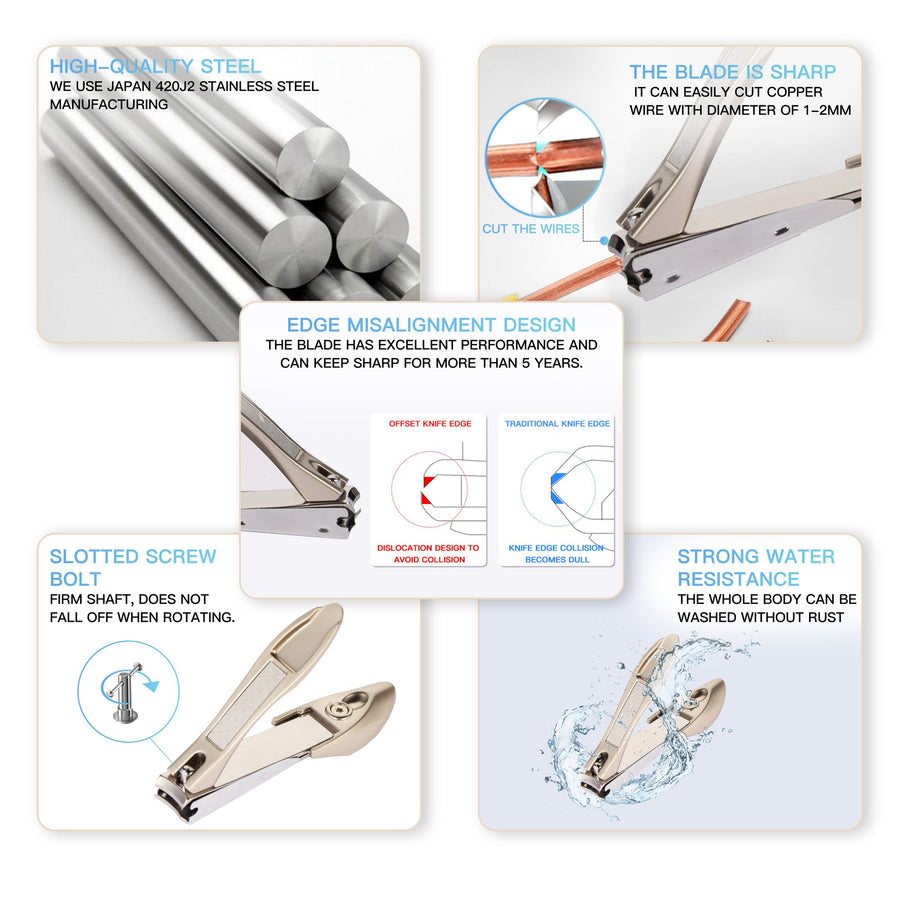 Nail Clipper, MANTIS Heavy Duty Deluxe Nail Trimmers, Small and Large Kit, Champagne, Stainless Steel [Pack of 2]