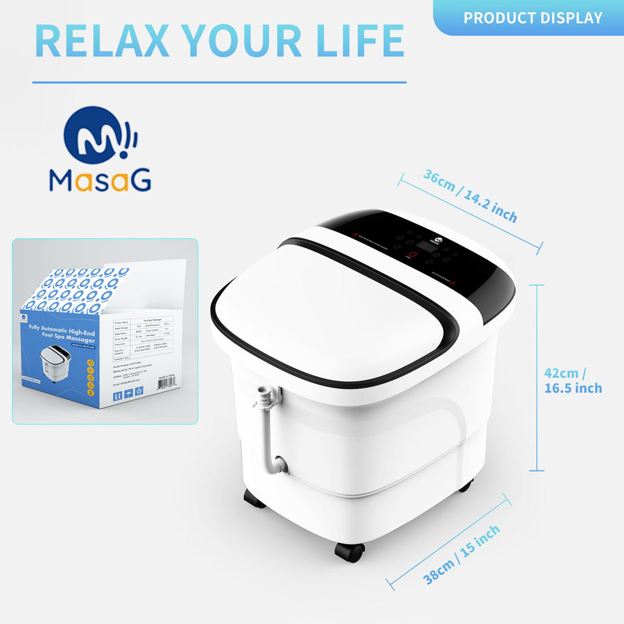Foot Spa Bath Massager, MASAG A30 Foot Spa Bucket with Touch Digital Control Panel, Motorized Rollers, All In One for Foot Stress Relief