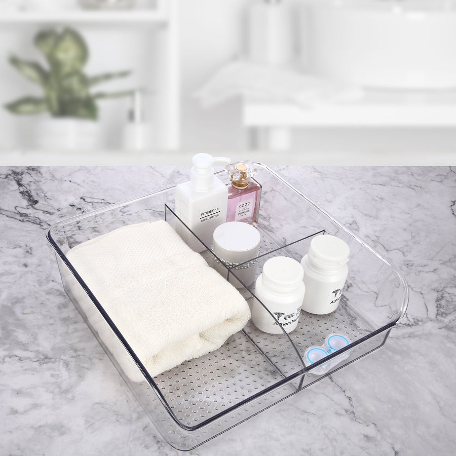 Roselife Bathroom Storage Series, 3 Grid Organizer Box for Hand Towels,Hair Accessories, Facial Cream, etc, Clear