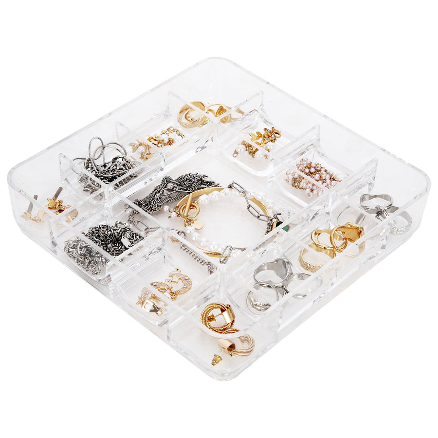 Vanity Tray, 13-Compartment Stacking Jewelry Tray, ROSELIFE Acrylic  Jewelry Ring Dish Holder, Transparent