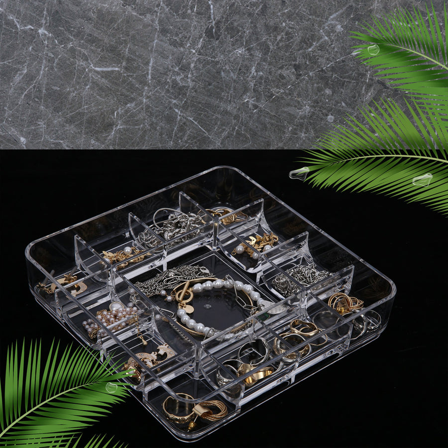 Vanity Tray, 13-Compartment Stacking Jewelry Tray, ROSELIFE Acrylic  Jewelry Ring Dish Holder, Transparent